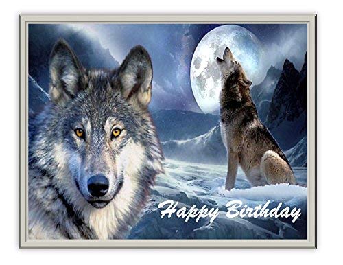 Grey Wolf Howling at Moon Edible Icing Image for 1/4 sheet cake