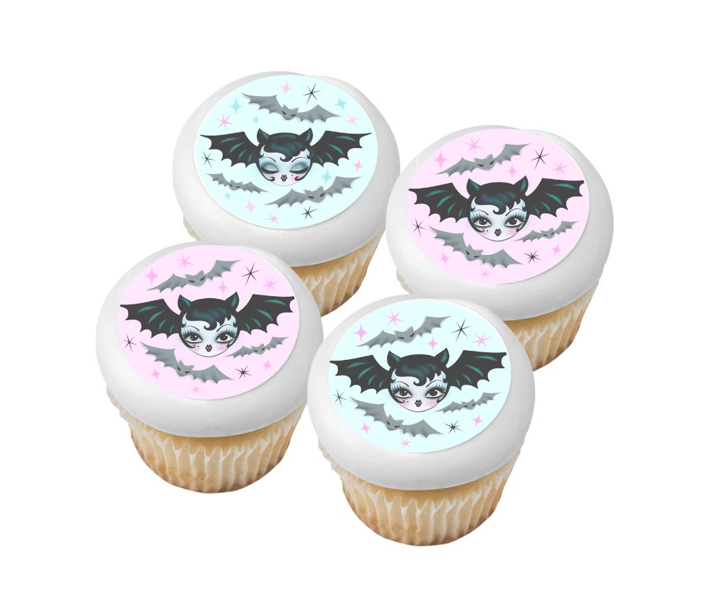 Cute bat Happy Birthday Edible Icing Sheets- Assorted Image Cake Toppers-Frosting Sheets- Cookies- Cupcake Toppers