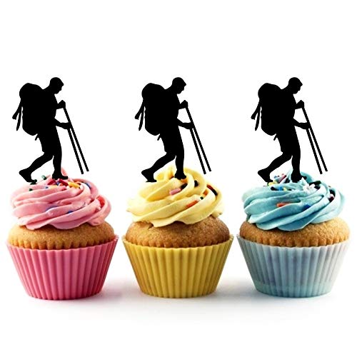 Hiking Adventure Silhouette Acrylic Cupcake Toppers 12 pcs