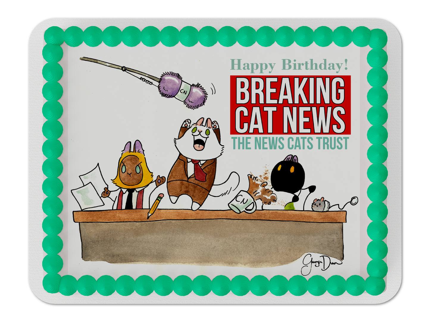 1/4 Sheet Breaking Cat News Edible Cake Topper Kit