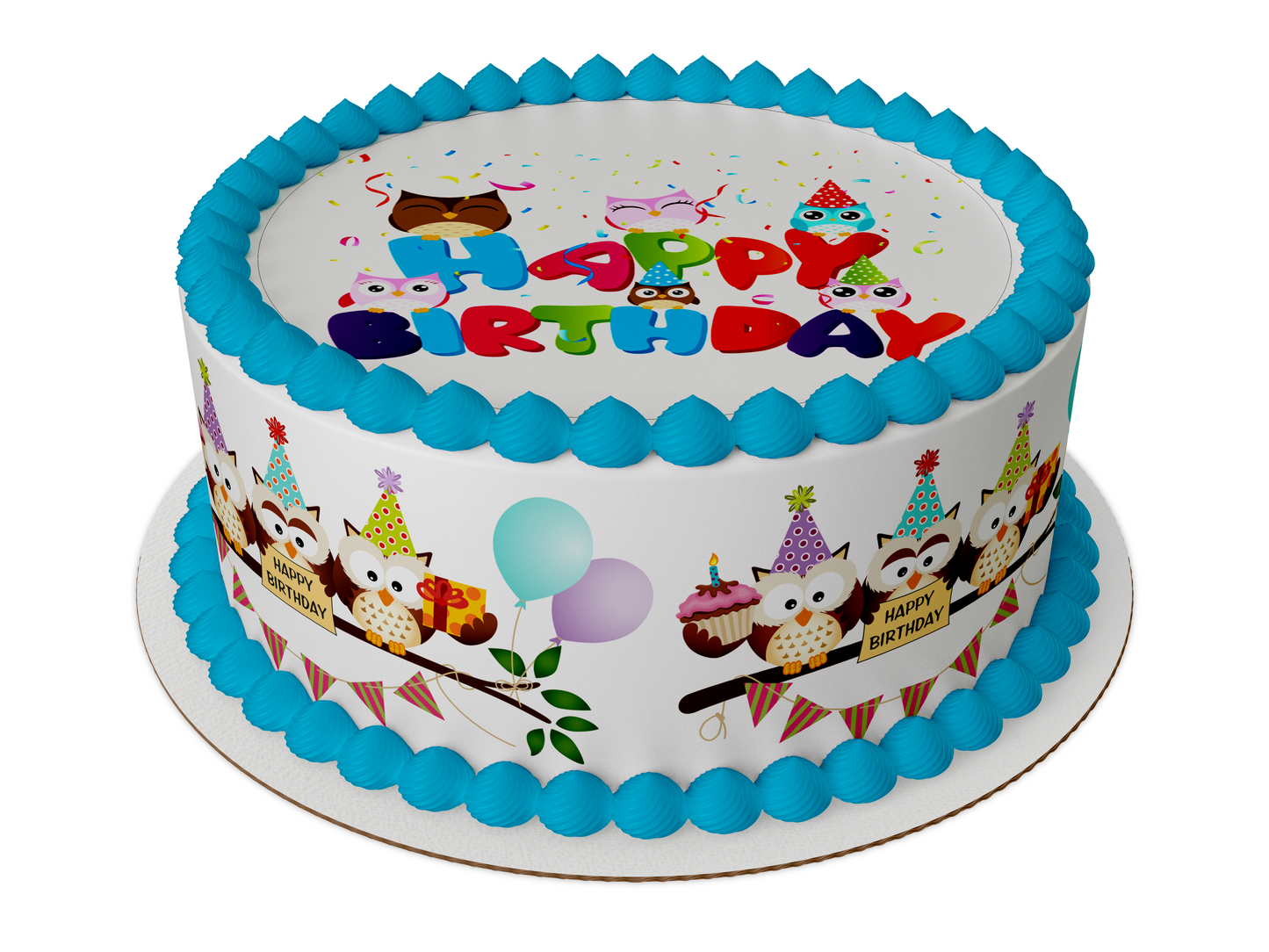 Happy Birthday Owls 8 Inch Round Cake Kit With Strips