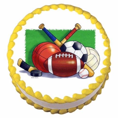 6" Round - Sports Collage Birthday - Edible Cake/Cupcake Topper