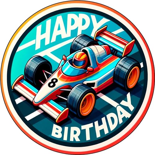 Race Car Themed Edible Cake Topper Icing Image for 8 inch round cake or larger