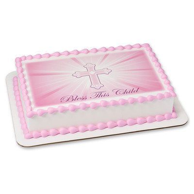 1/4 Sheet -Bless this Child in Pink - Edible Cake/Cupcake Party Topper!!!