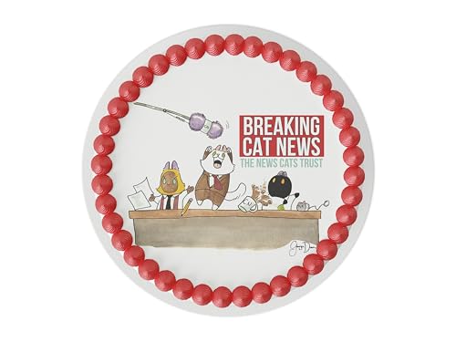 8 Inch Round Breaking Cat News Birthday Edible Cake Topper Kit