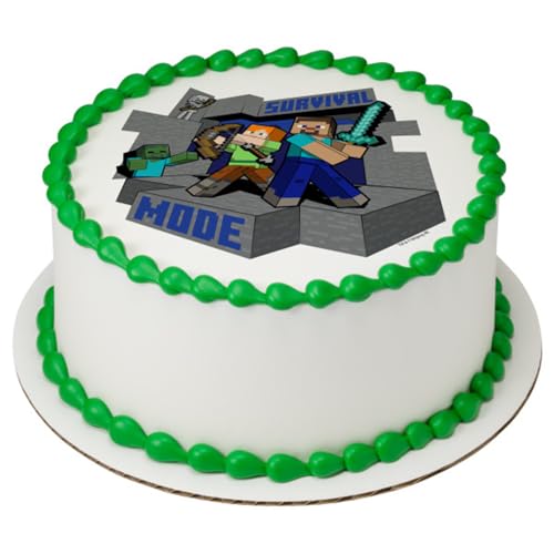 Minecraft Survival Mode Design Edible Cake Topper Icing Image for 6 Inch Round Cake or Larger