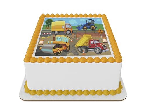 Construction vehicles Edible Icing Sheet cake topper for 1/4 Sheet cake or larger