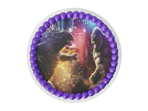 Godzilla and Kong in the city Edible Icing Sheets- Assorted Image Cake Toppers-Frosting Sheets- Cookies- Cupcake Toppers for 8 Inch Round Cake or Larger