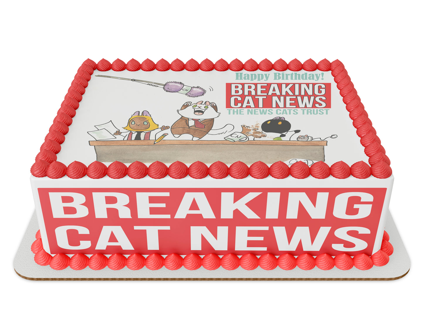 1/4 Sheet Breaking Cat News Edible Cake Topper Kit