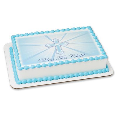 1/4 Sheet - Bless this Child in Blue - Edible Cake/Cupcake Party Topper!!!