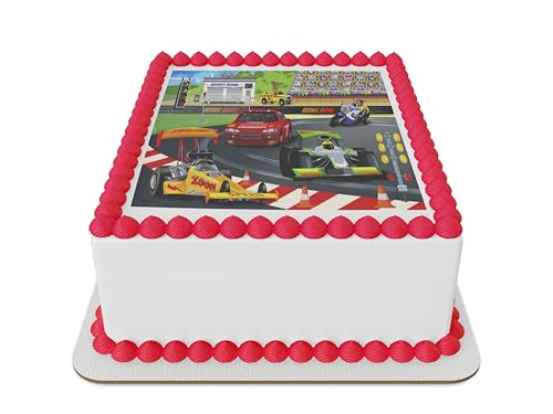 Race cars Edible Icing Sheet cake topper for 1/4 Sheet cake or larger