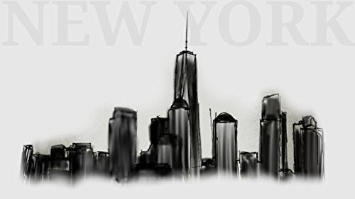 New York Skyline Drawing Edible Cake Image Topper 1/4 Sheet