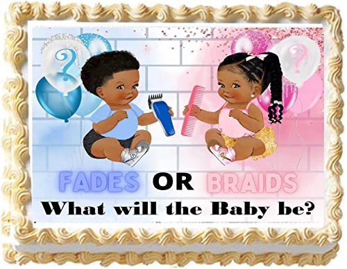 Fades or Braids Gender Reveal reveal edible cake topper