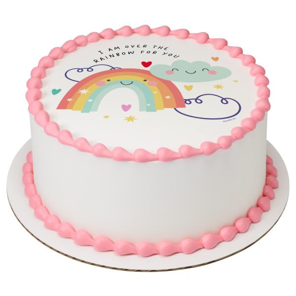 Over The Rainbow For You Valentines PhotoCake® Edible Cake Topper Icing Image for 8 inch round cake or larger