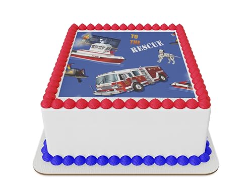 Fire Truck First Responders Eible Icing Sheet cake topper for 1/4 Sheet cake or larger