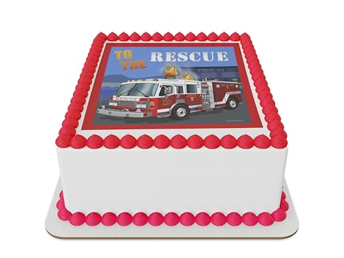 Fire truck Edible Icing Sheet cake topper for 1/4 Sheet cake or larger