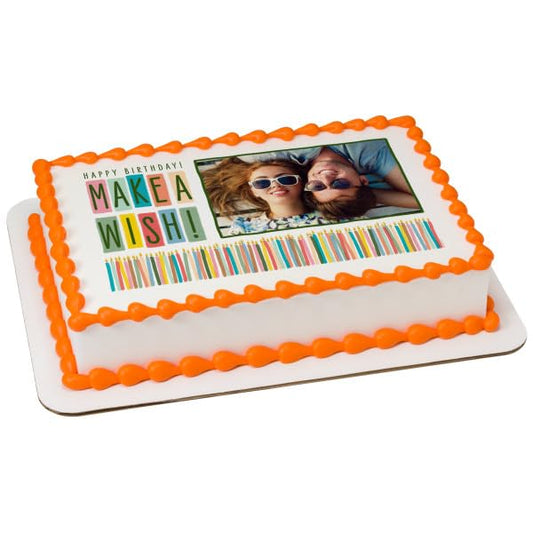 Make A wish Frame Edible Icing Sheets- Assorted Image Cake Toppers-Frosting Sheets- Cookies- Cupcake Toppers