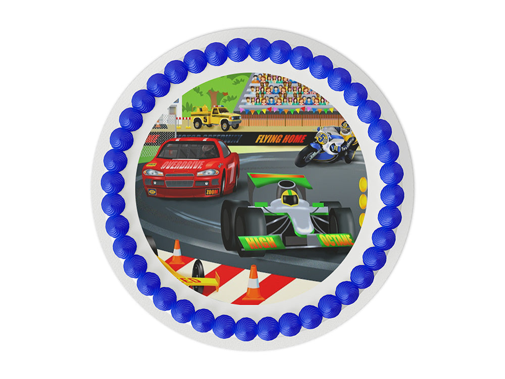 Race cars Edible Icing Sheet cake topper for 1/4 Sheet cake or larger